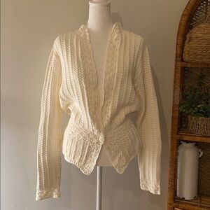 White crochet cardigan sweater size large Worthington cotton